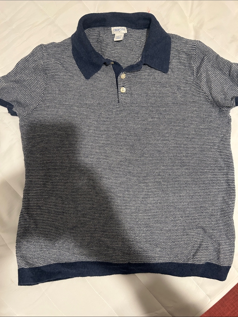 Crewcuts Navy and White Textured Knit Polo
